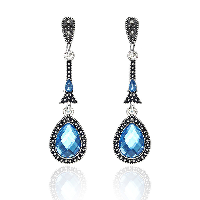 retro style alloy inlaid blue zircon long earrings  jewelry