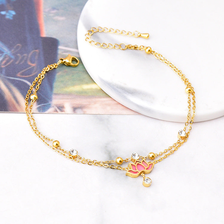 Flower Double Layer Feet Chain Zircon