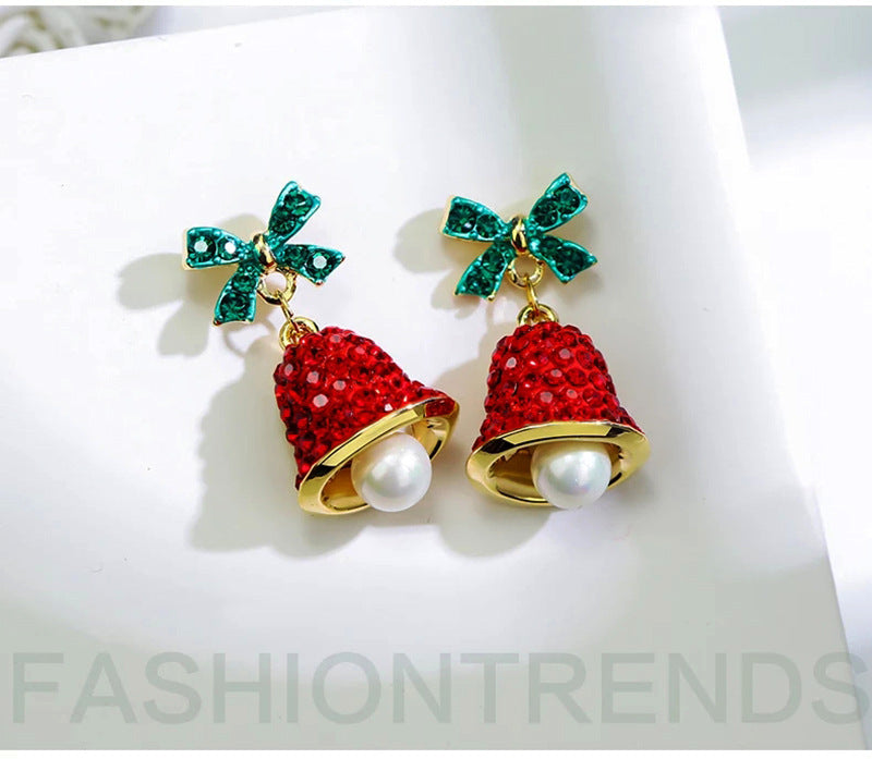 jewelry cute bow knot bell alloy rhinestones enamel plating inlay drop earrings