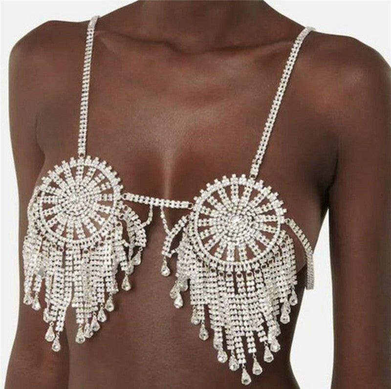 Wild Sexy Nightclub Crystal Shining Diamond Chest Necklace