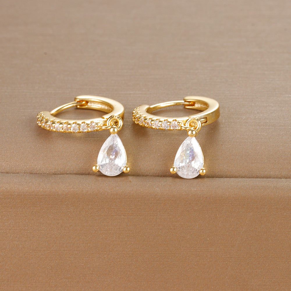 1 pair ig style shiny water droplets plating inlay stainless steel zircon drop earrings