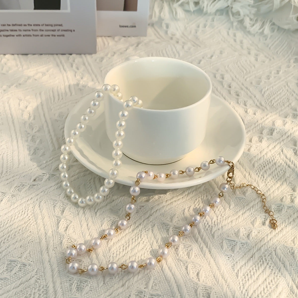 cute sweet geometric solid color imitation pearl plating chain women's necklace