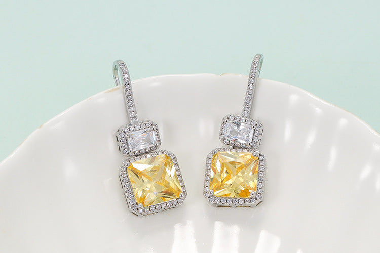 Copper Plating Inlay Color Block Zircon Jewelry Set