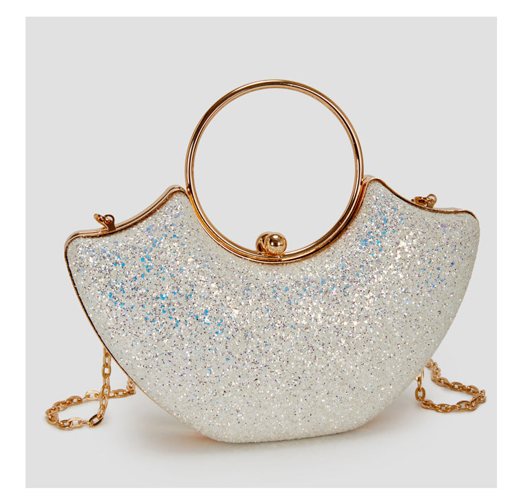 Women's Small PVC Solid Color Elegant Sequins Shell Lock clasp Evening Bag