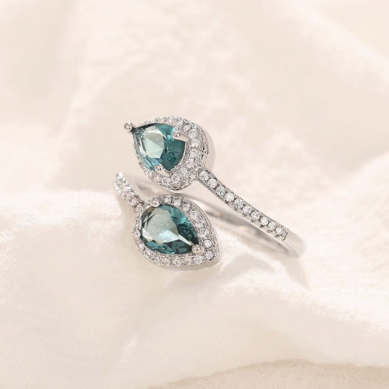 shiny water droplets copper inlay zircon open rings