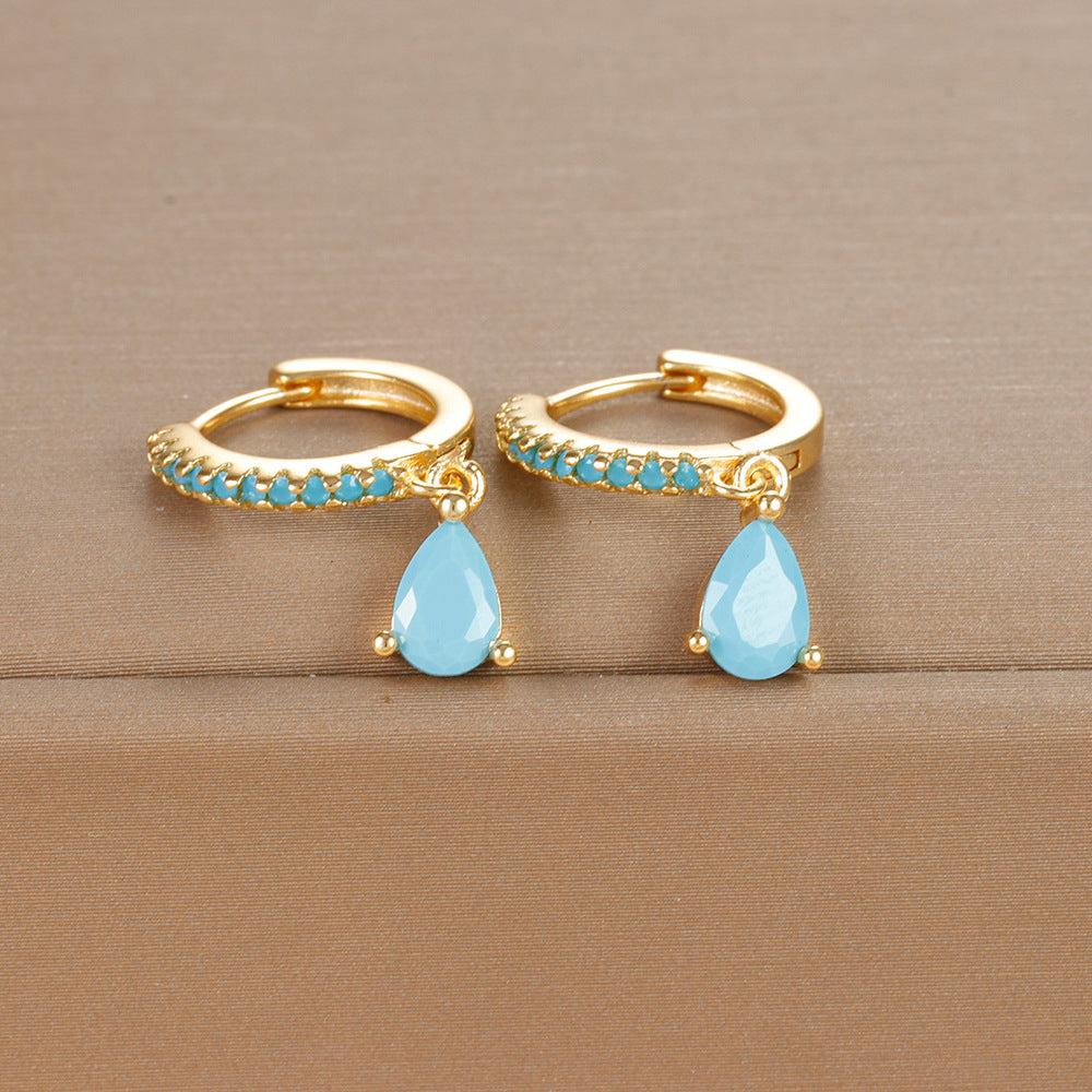 1 pair ig style shiny water droplets plating inlay stainless steel zircon drop earrings