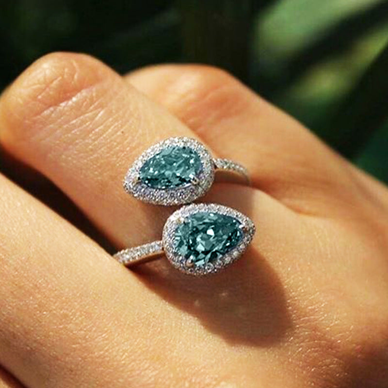 shiny water droplets copper inlay zircon open rings