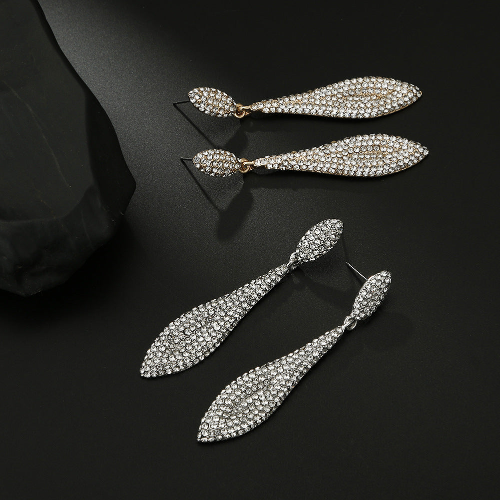 1 pair luxurious water droplets plating inlay alloy rhinestones drop earrings