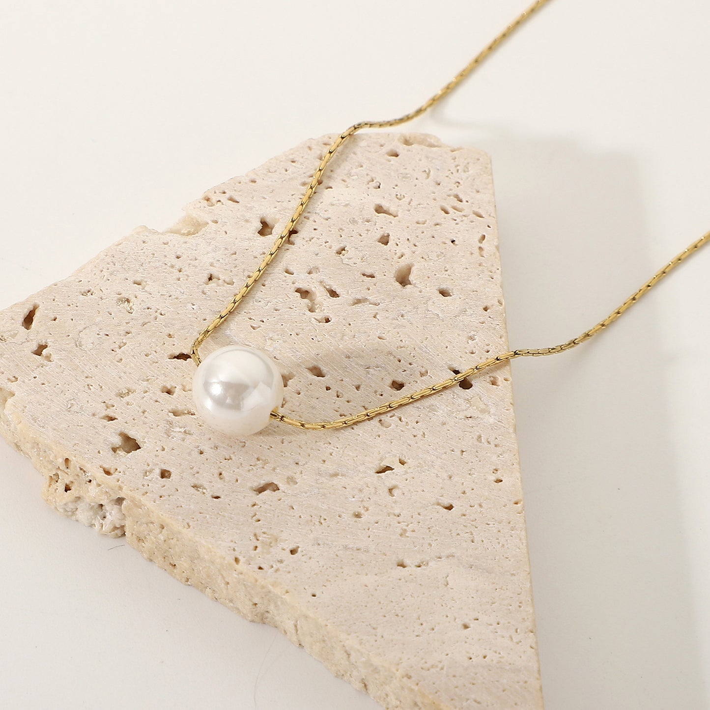 simple 14k stainless steel single pearl pendant necklace