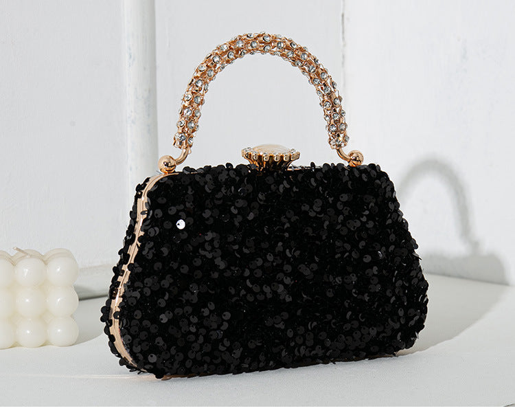 Black Gold Silver Polyester Color Block Square Evening Bags