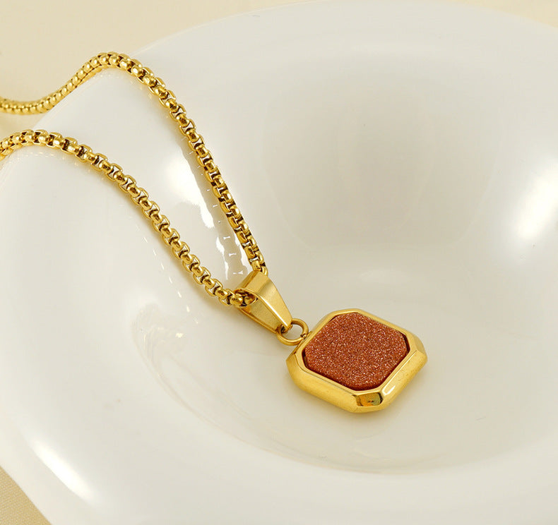 304 Stainless Steel Casual Simple Style Plating Geometric Natural Stone Pendant Necklace