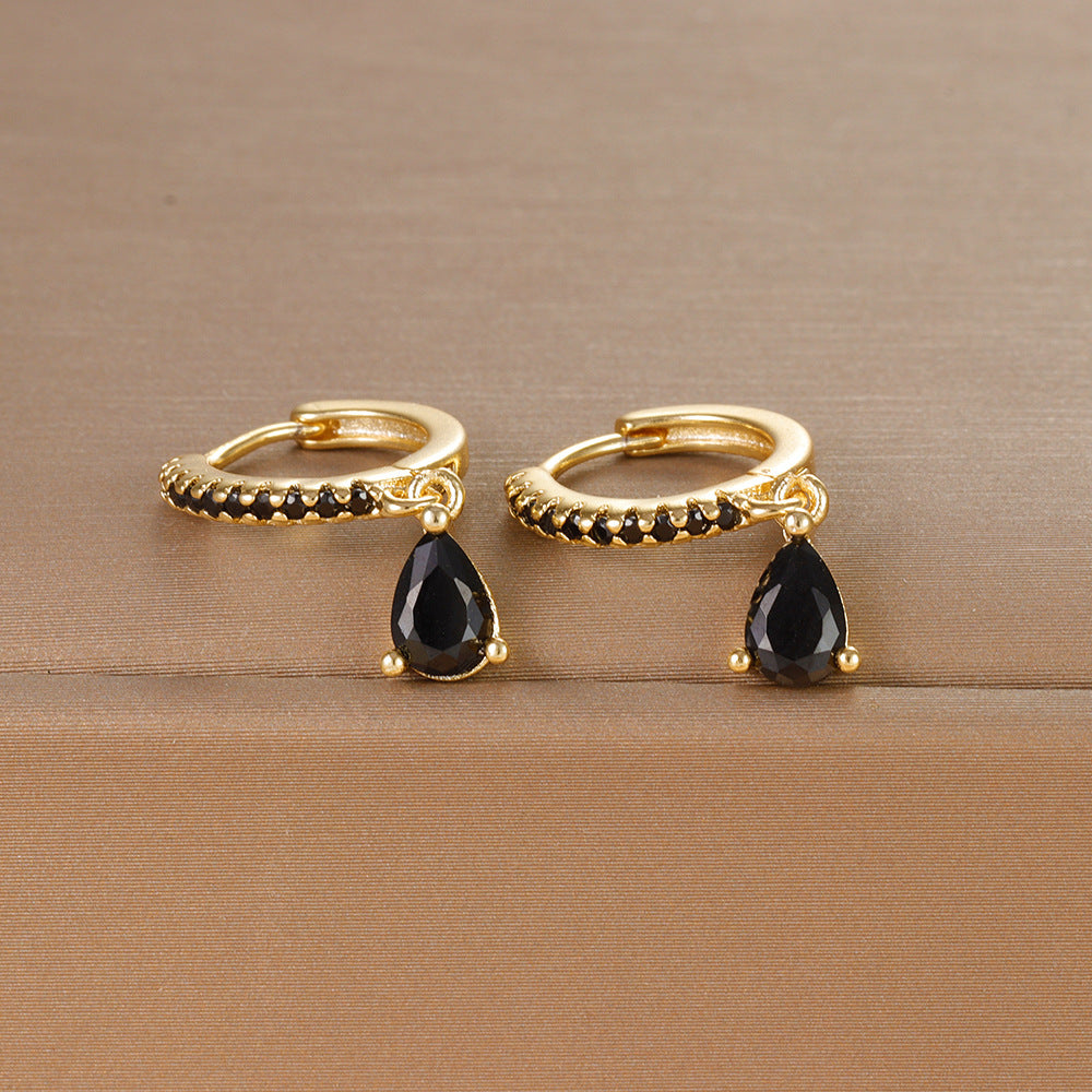 1 pair ig style shiny water droplets plating inlay stainless steel zircon drop earrings