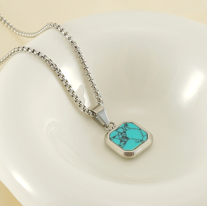 304 Stainless Steel Casual Simple Style Plating Geometric Natural Stone Pendant Necklace