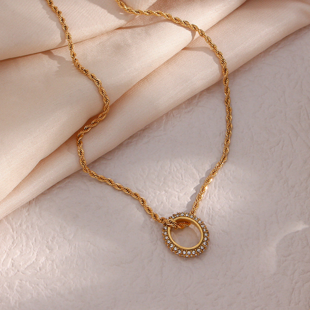 Jewelry Basic Round 304 Stainless Steel 18K Gold Plated Inlaid Zircon Necklace