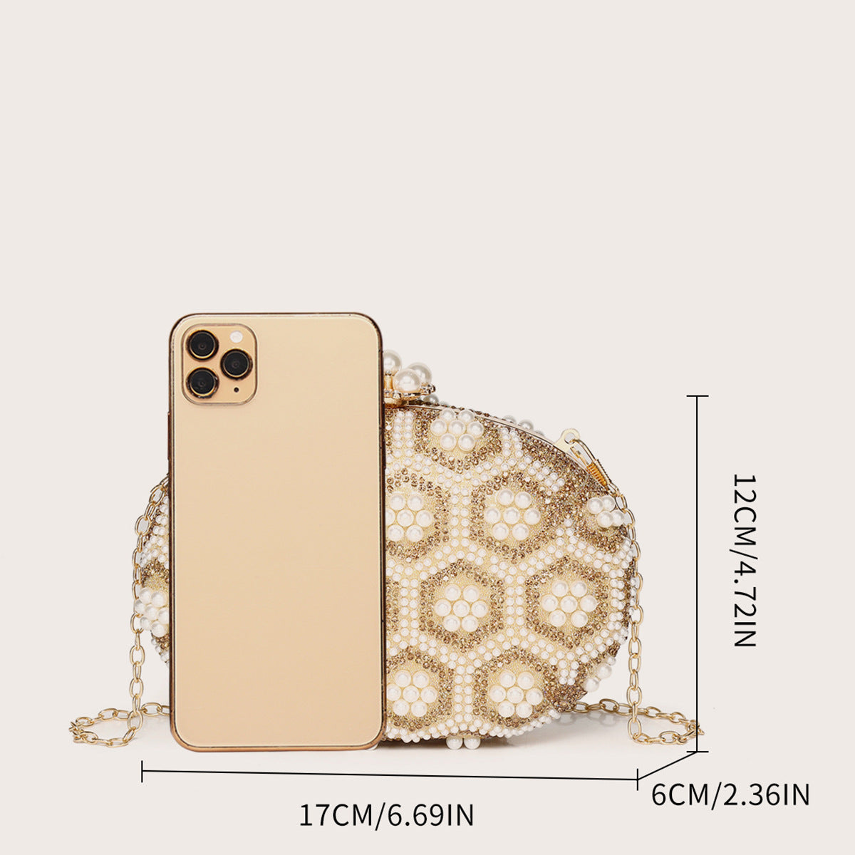 Gold Pu Leather Flower Oval Evening Bags