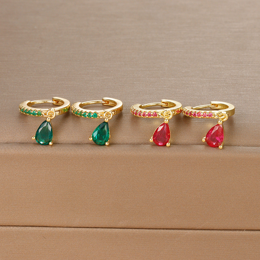 1 pair ig style shiny water droplets plating inlay stainless steel zircon drop earrings