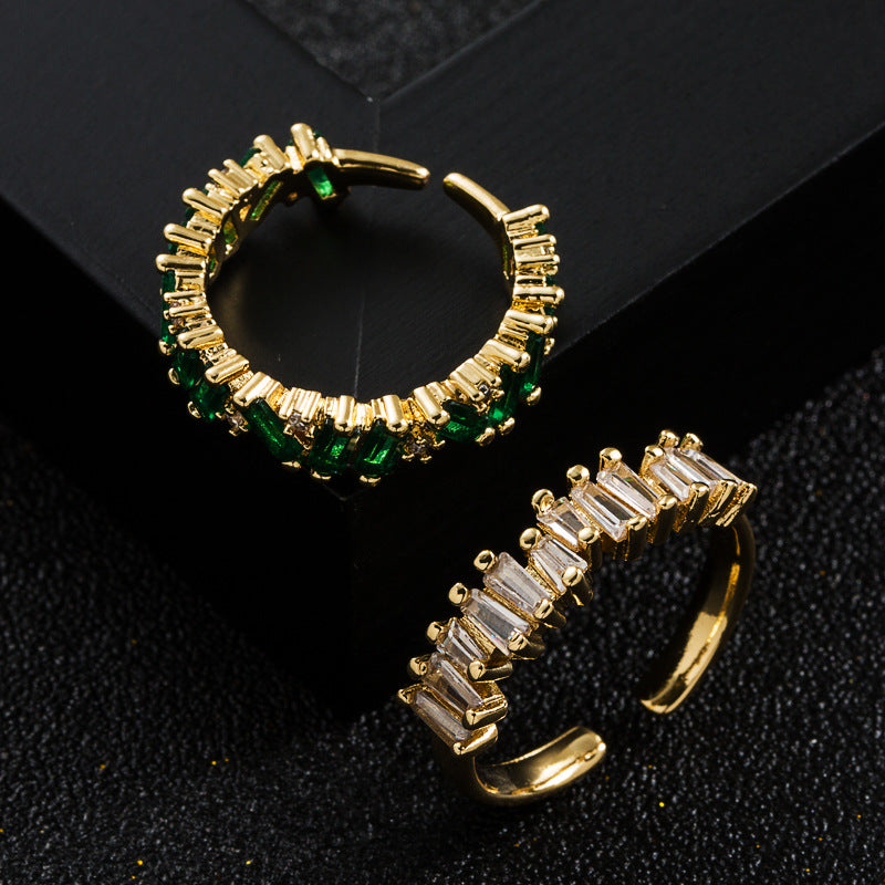 fashion copper-plated real gold micro-encrusted zircon rainbow index finger ring