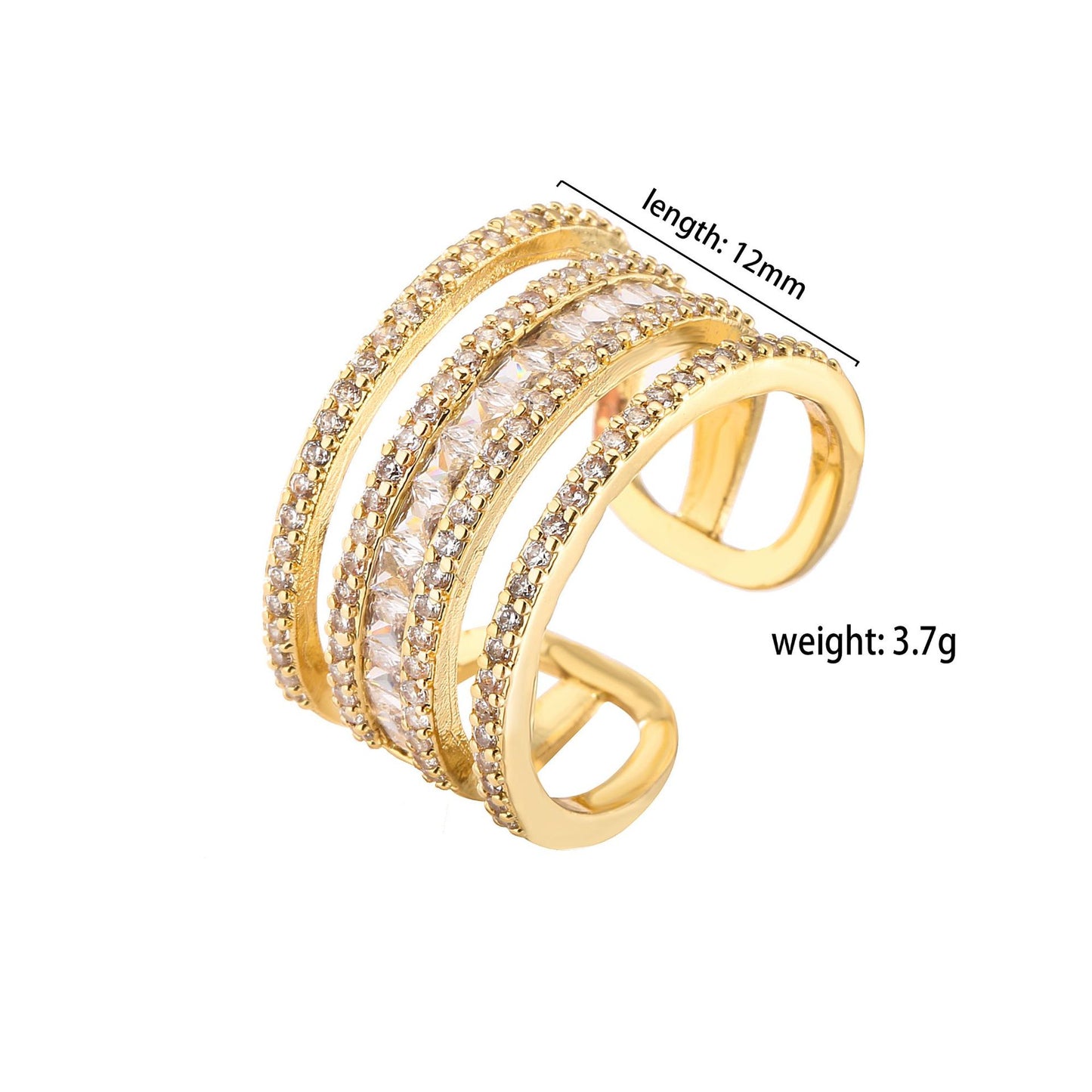 sweet heart shape copper plating inlay zircon open ring 1 piece