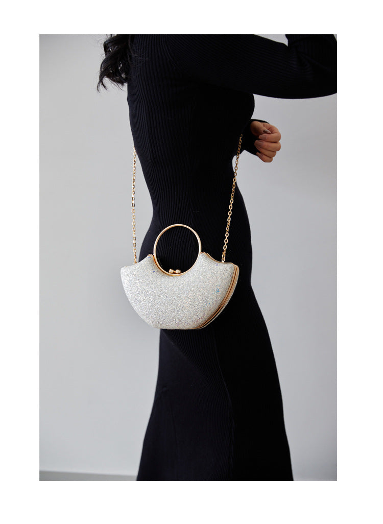 Women's Small PVC Solid Color Elegant Sequins Shell Lock clasp Evening Bag