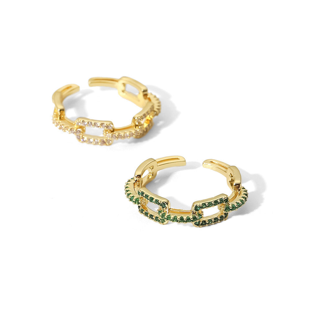 Copper Plating Rectangle Zircon Open Ring