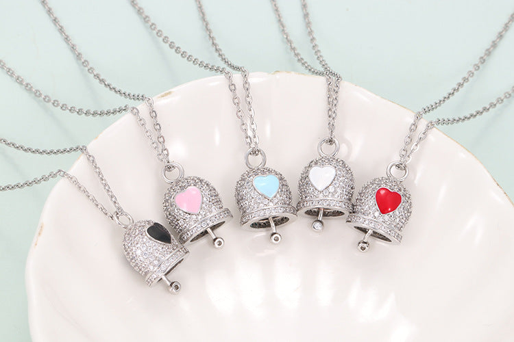 korean style bell copper pendant necklace inlay zircon copper necklaces