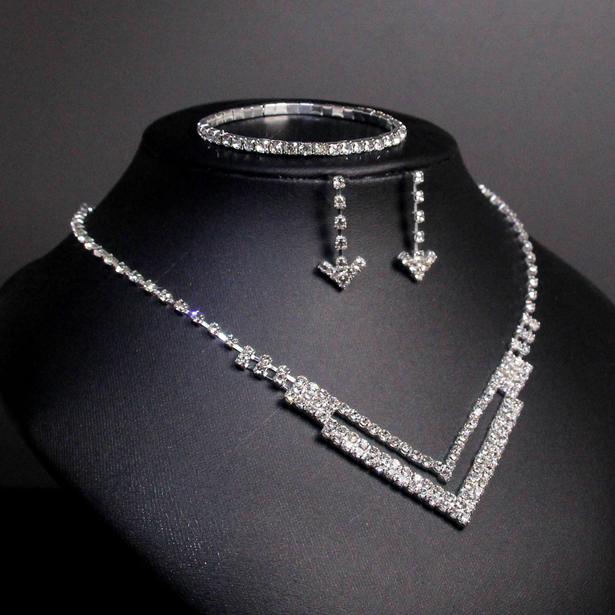 Elegant Lady Streetwear Water Droplets Tassel Heart Shape Copper Alloy Plating Inlay Rhinestones Zircon Women's Earrings Necklace Jewelry Set