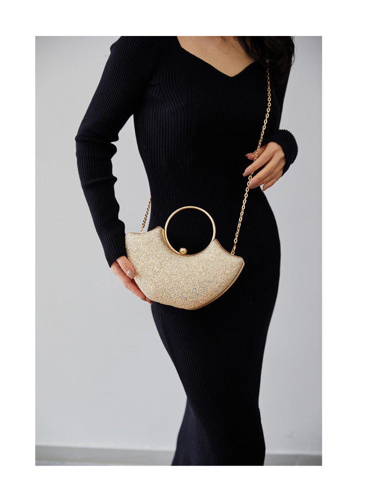 Women's Small PVC Solid Color Elegant Sequins Shell Lock clasp Evening Bag