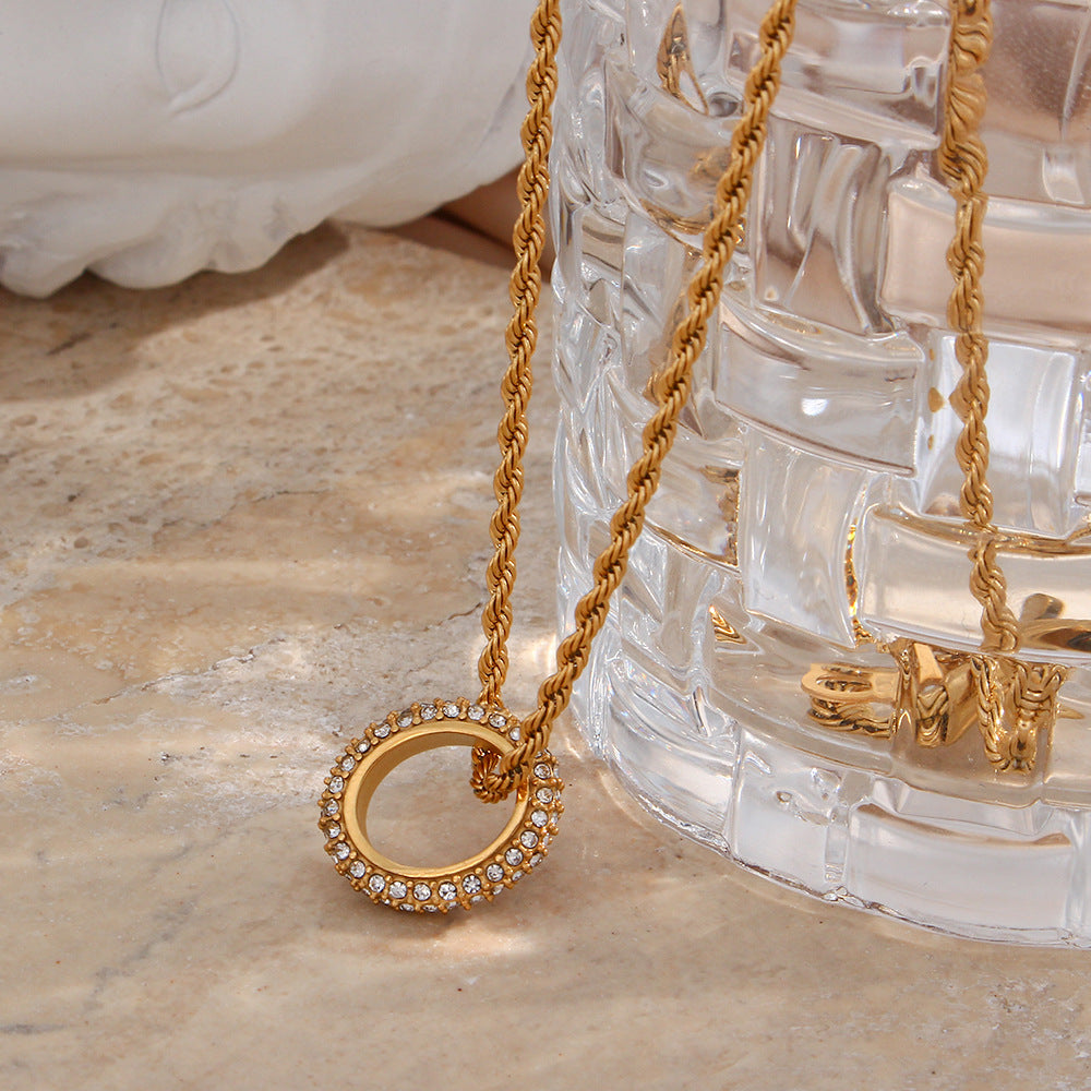 Jewelry Basic Round 304 Stainless Steel 18K Gold Plated Inlaid Zircon Necklace