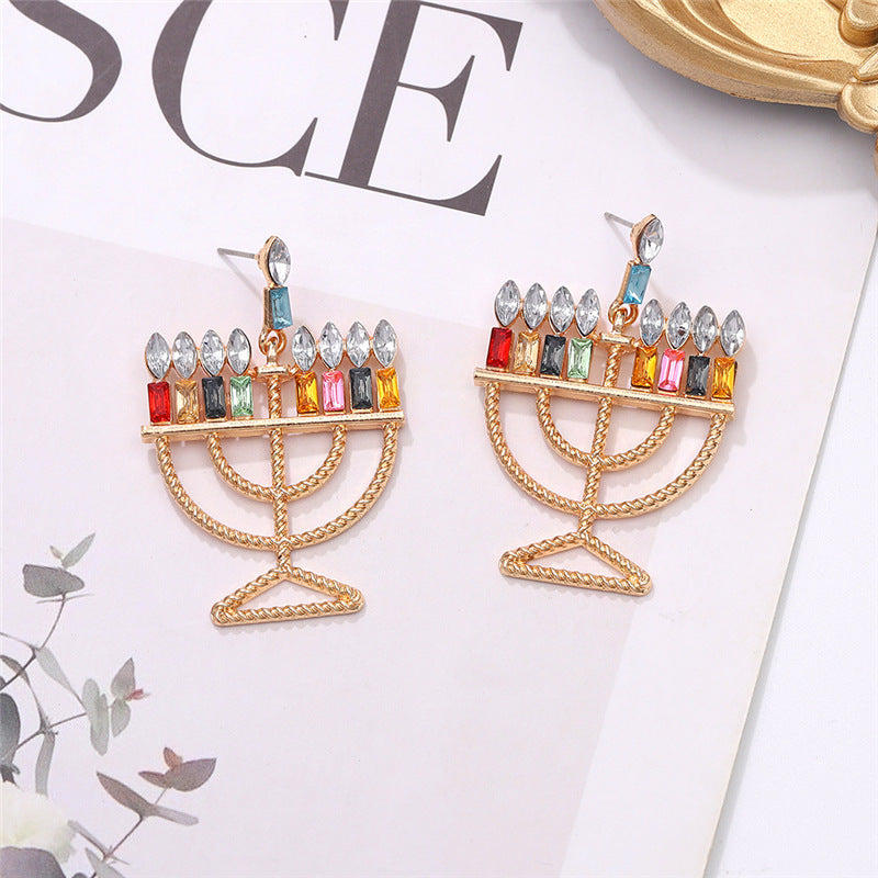 1 pair fashion christmas house christmas tree bow knot inlay alloy rhinestones ear studs