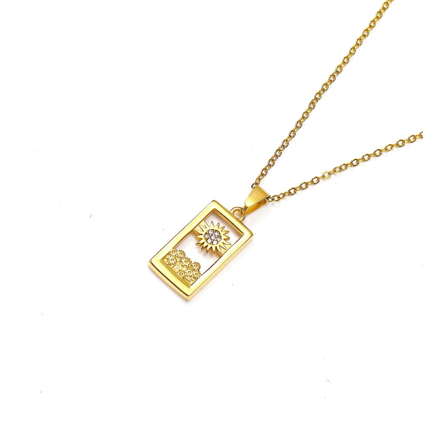 Jewelry Simple Style Sun 304 Stainless Steel Zircon 18K Gold Plated Pendant Necklace