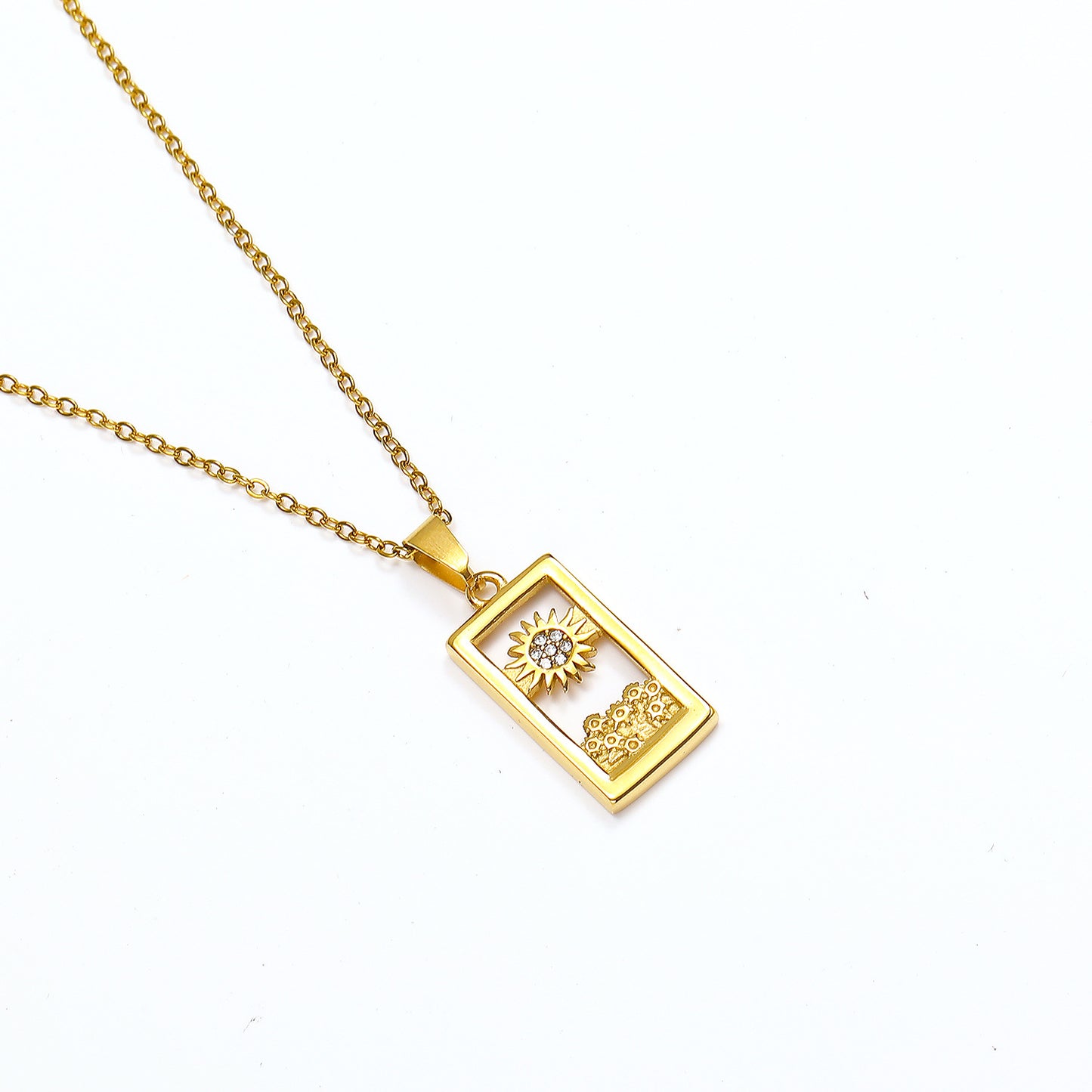 Jewelry Simple Style Sun 304 Stainless Steel Zircon 18K Gold Plated Pendant Necklace