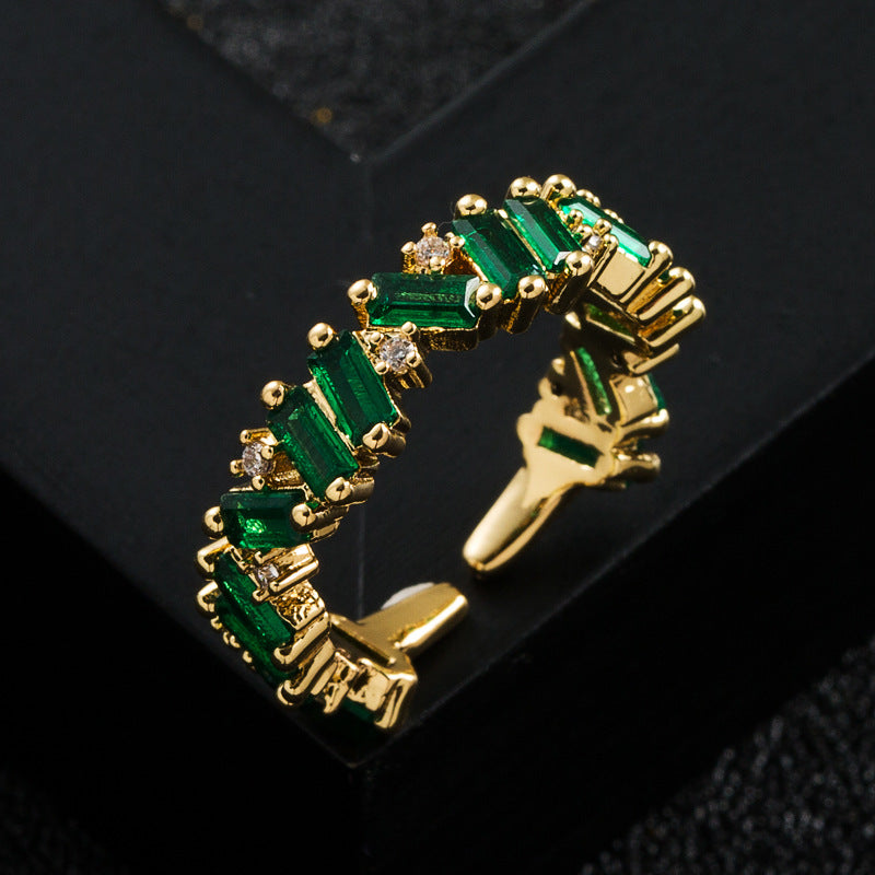 fashion copper-plated real gold micro-encrusted zircon rainbow index finger ring