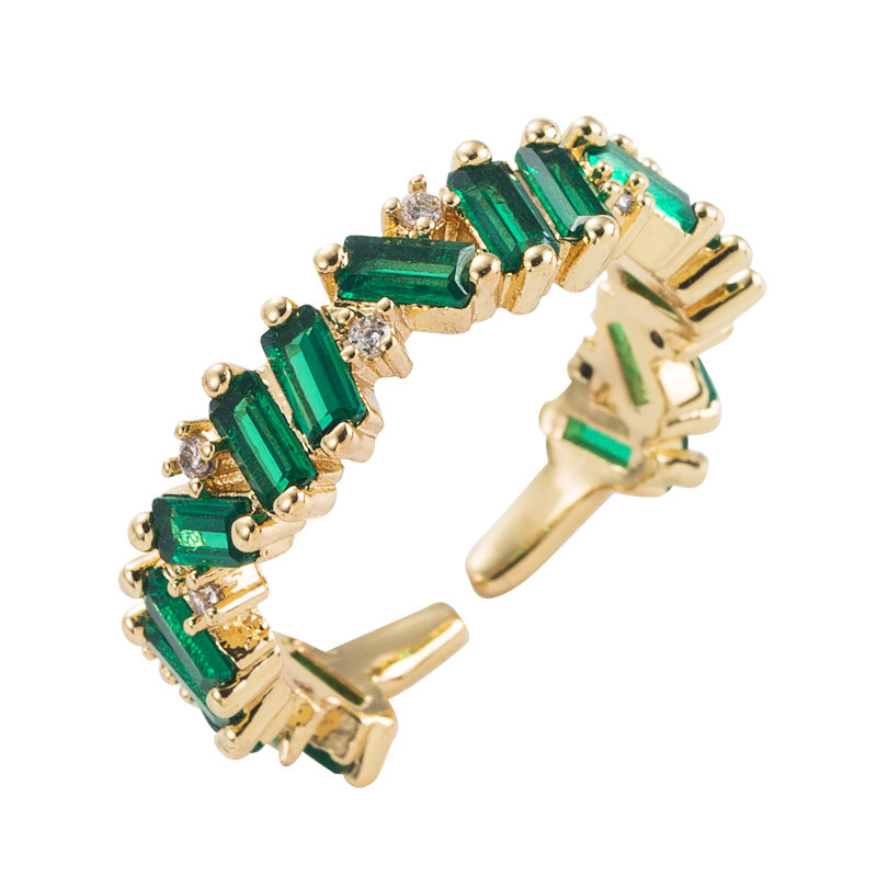 fashion copper-plated real gold micro-encrusted zircon rainbow index finger ring