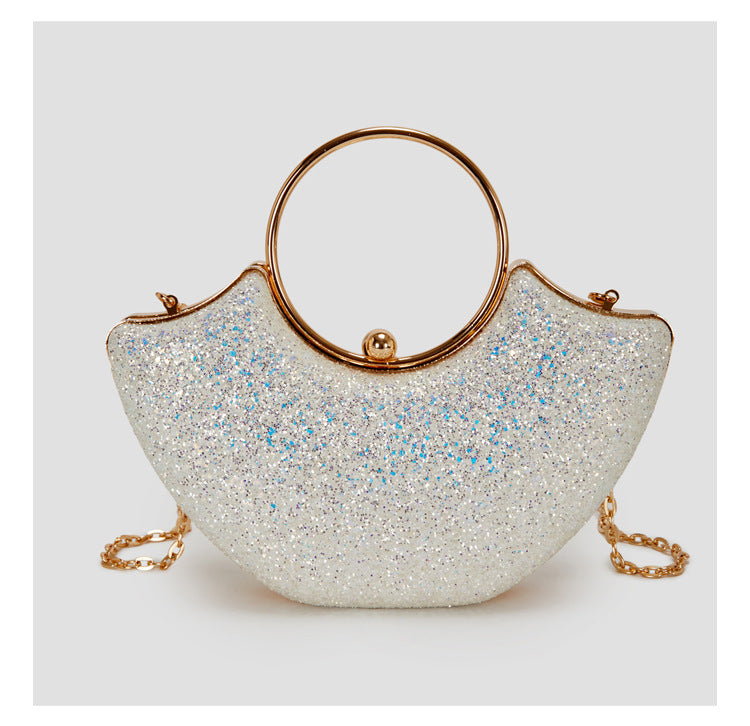 Women's Small PVC Solid Color Elegant Sequins Shell Lock clasp Evening Bag