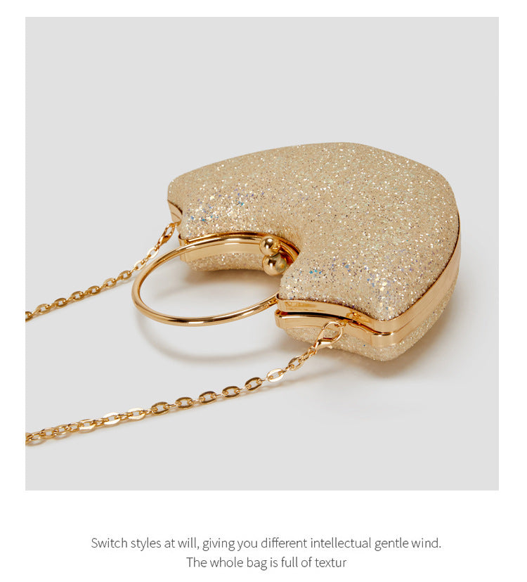 Women's Small PVC Solid Color Elegant Sequins Shell Lock clasp Evening Bag
