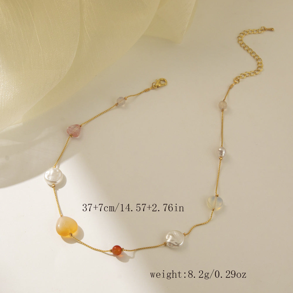 Retro Simple Style Classic Style Geometric natural stone Shell Iron  Pendant Necklace