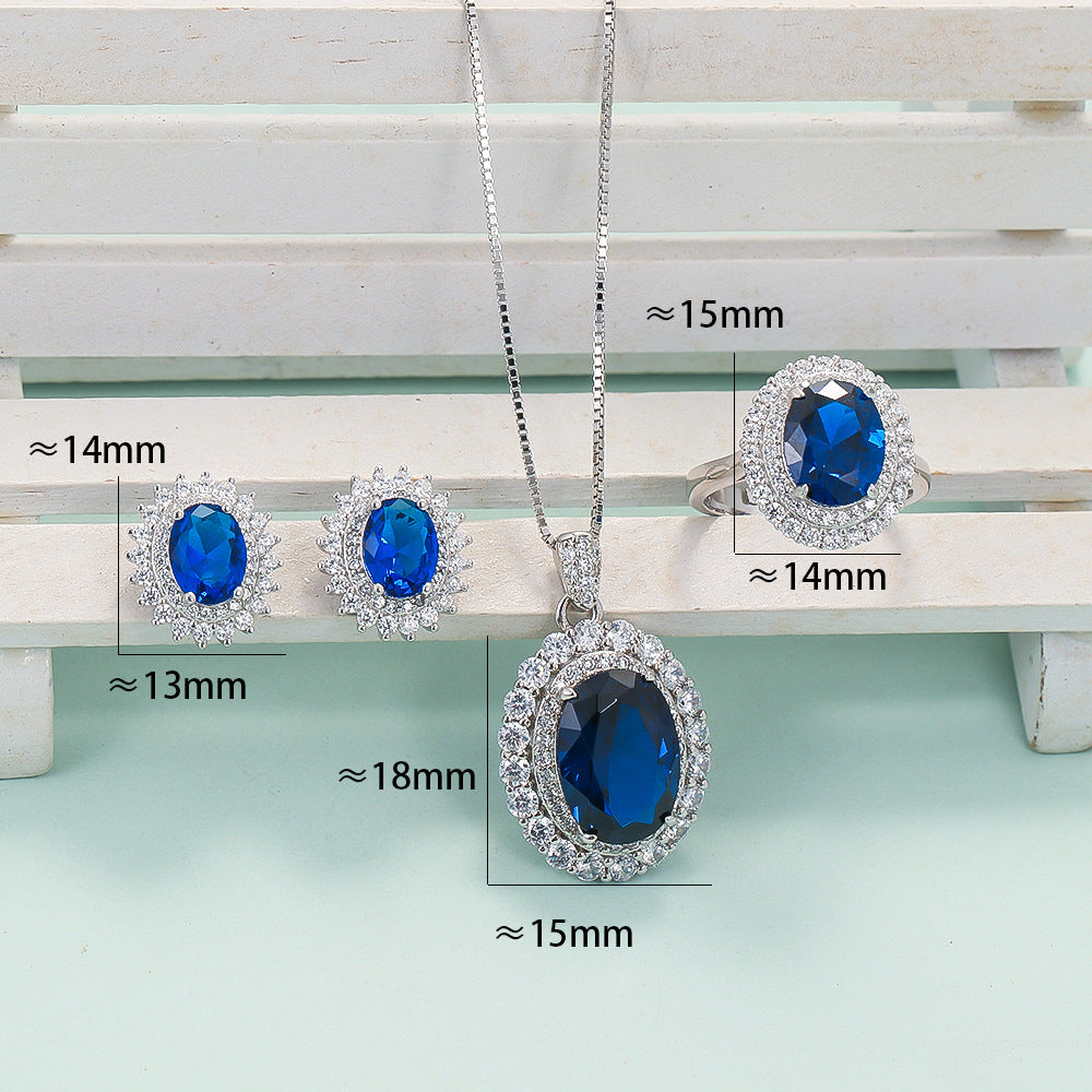 weet oval 925 silver inlay gem women's rings earrings necklace