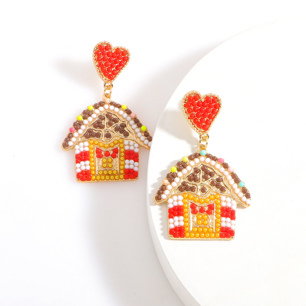 1 pair fashion christmas house christmas tree bow knot inlay alloy rhinestones ear studs