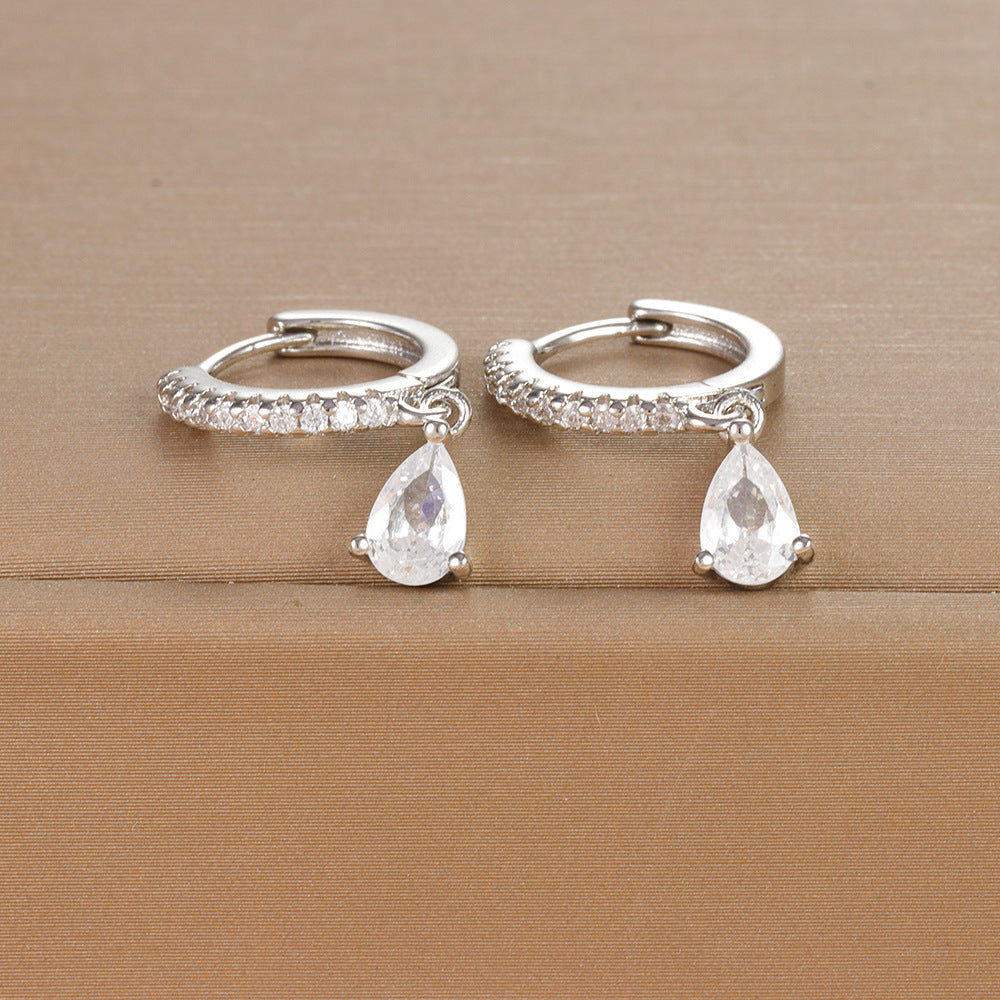 1 pair ig style shiny water droplets plating inlay stainless steel zircon drop earrings