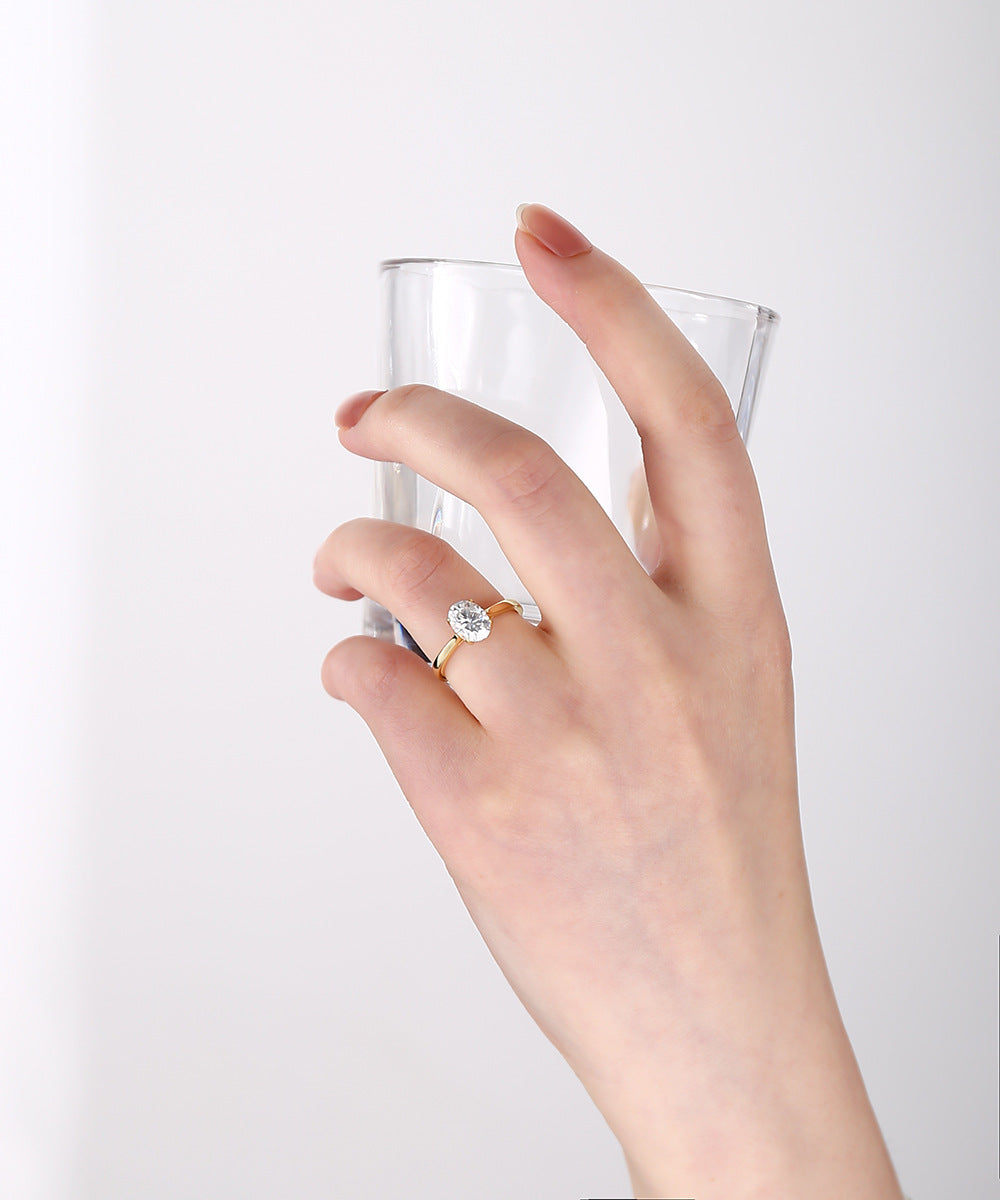 simple style commute oval sterling silver inlay zircon rings