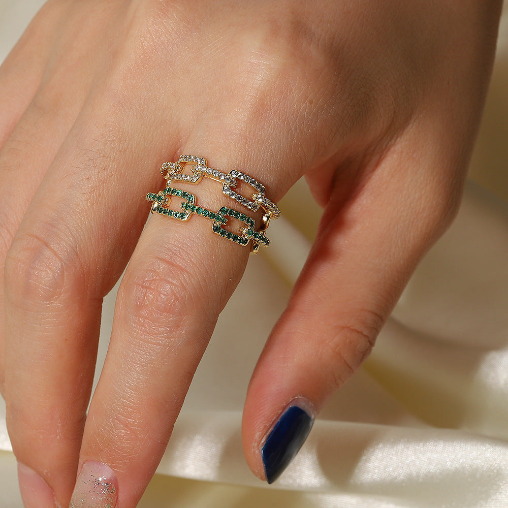 Copper Plating Rectangle Zircon Open Ring