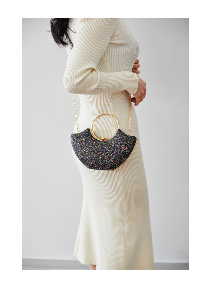 Women's Small PVC Solid Color Elegant Sequins Shell Lock clasp Evening Bag