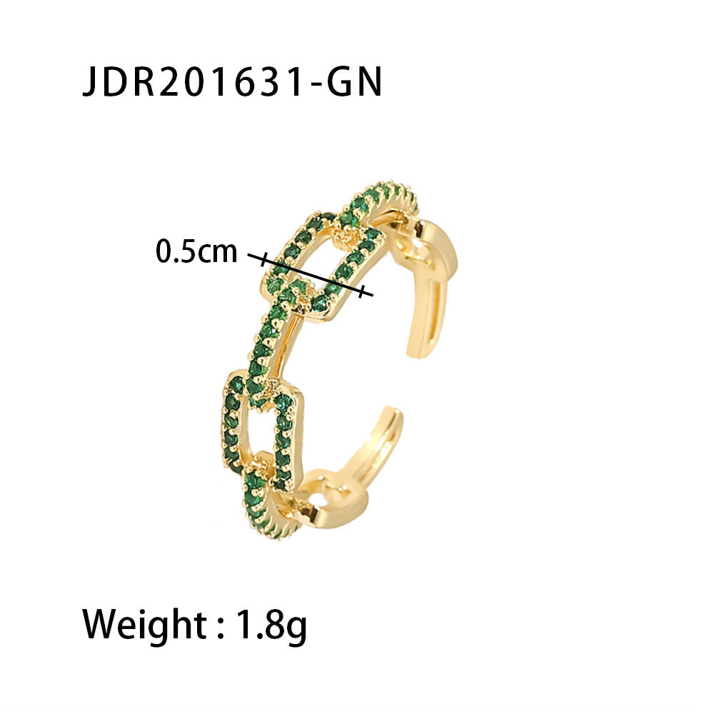 Copper Plating Rectangle Zircon Open Ring