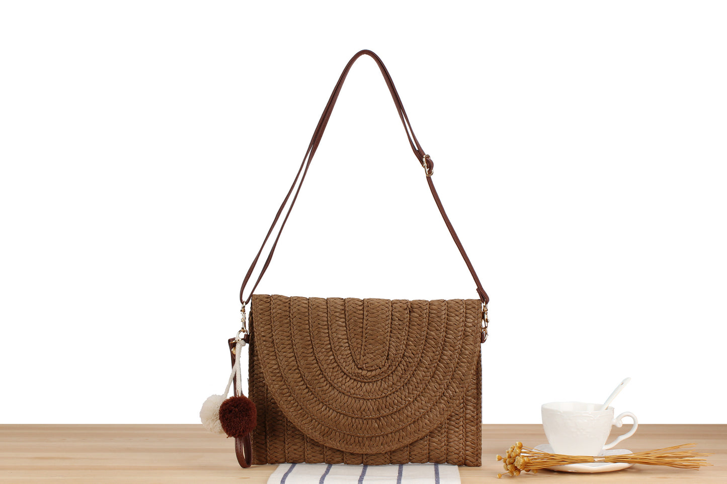 Women's Basic Beach Solid Color Paper string Shopping bags