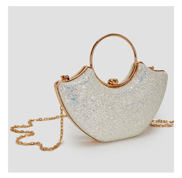 Women's Small PVC Solid Color Elegant Sequins Shell Lock clasp Evening Bag
