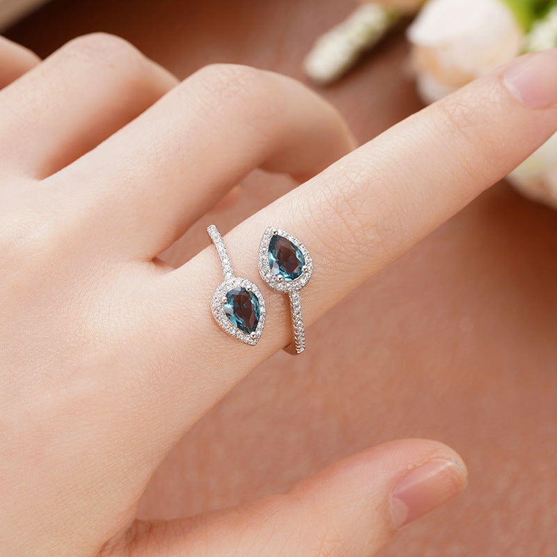 shiny water droplets copper inlay zircon open rings