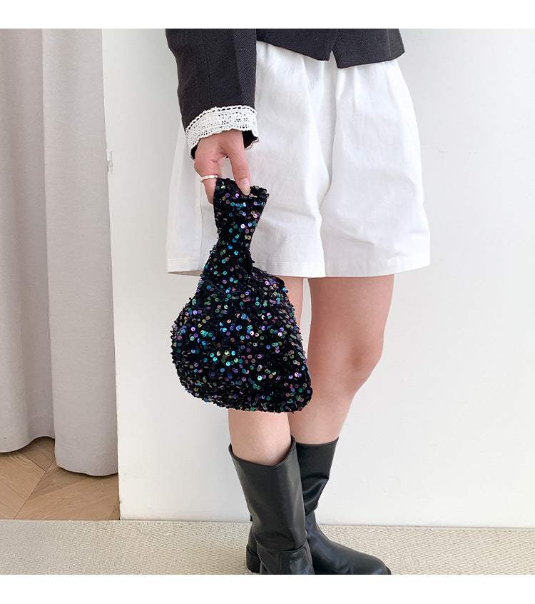Women's Small Polyester Solid Color Streetwear Sequins Square Open Handbag