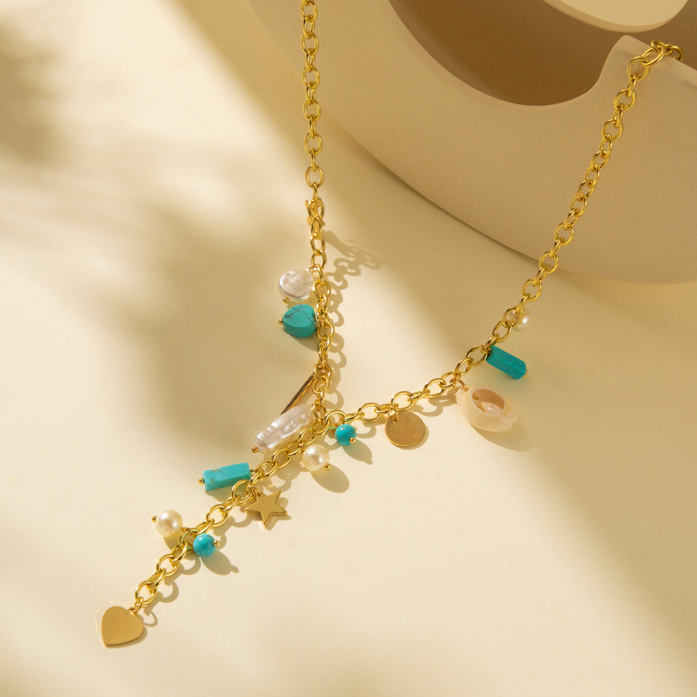 Retro Simple Style Classic Style Geometric natural stone Shell Iron  Pendant Necklace