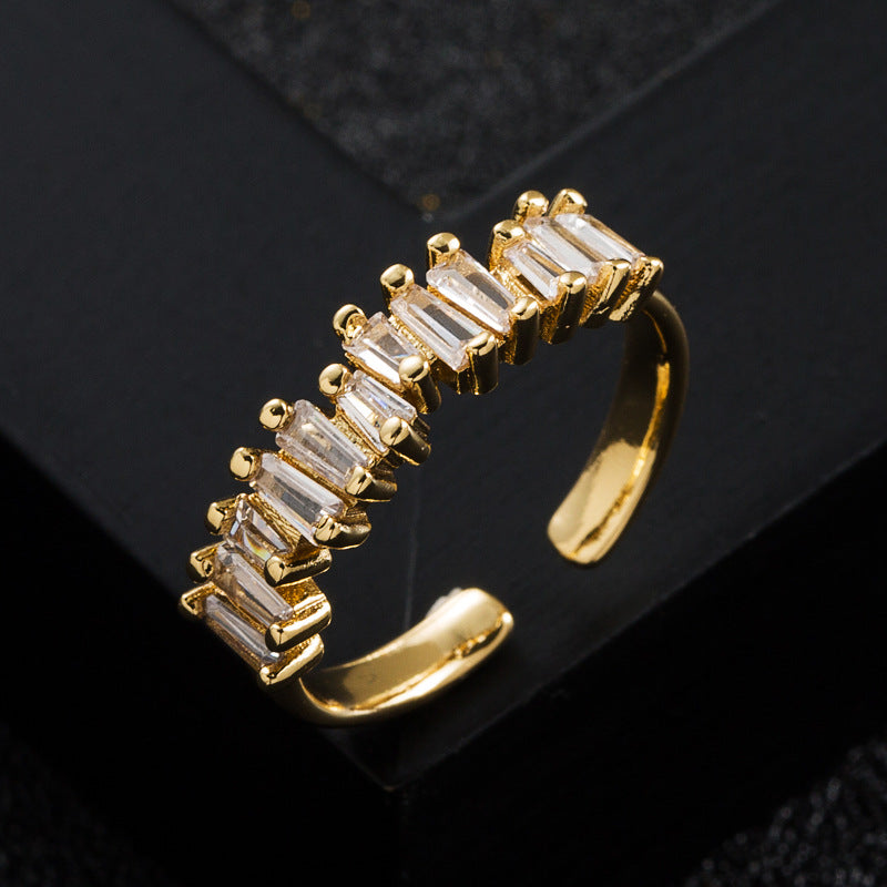 fashion copper-plated real gold micro-encrusted zircon rainbow index finger ring