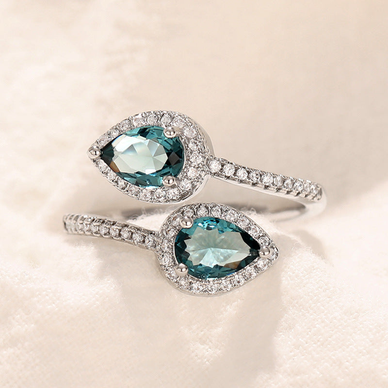 shiny water droplets copper inlay zircon open rings